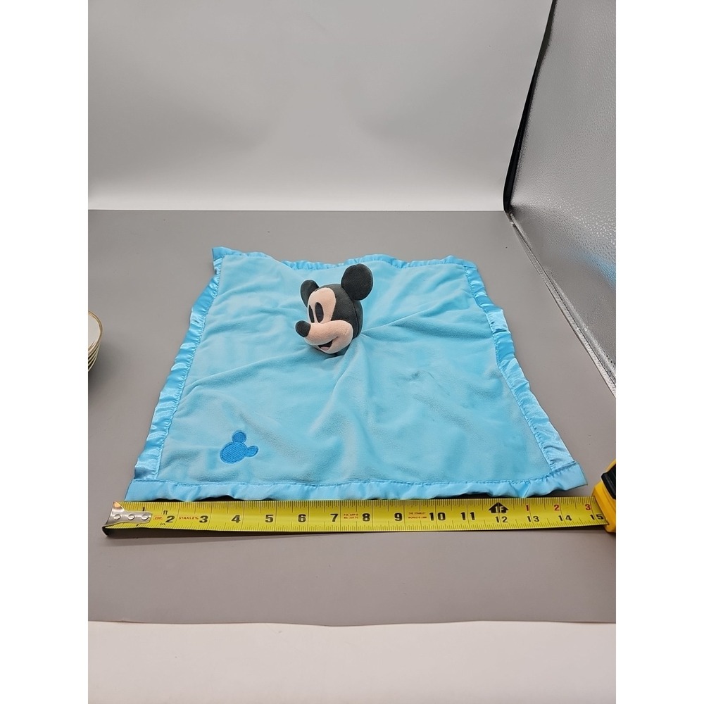 Disney Mickey Mouse Lovey Security Blanket Blue Satin Trim W/ Heart